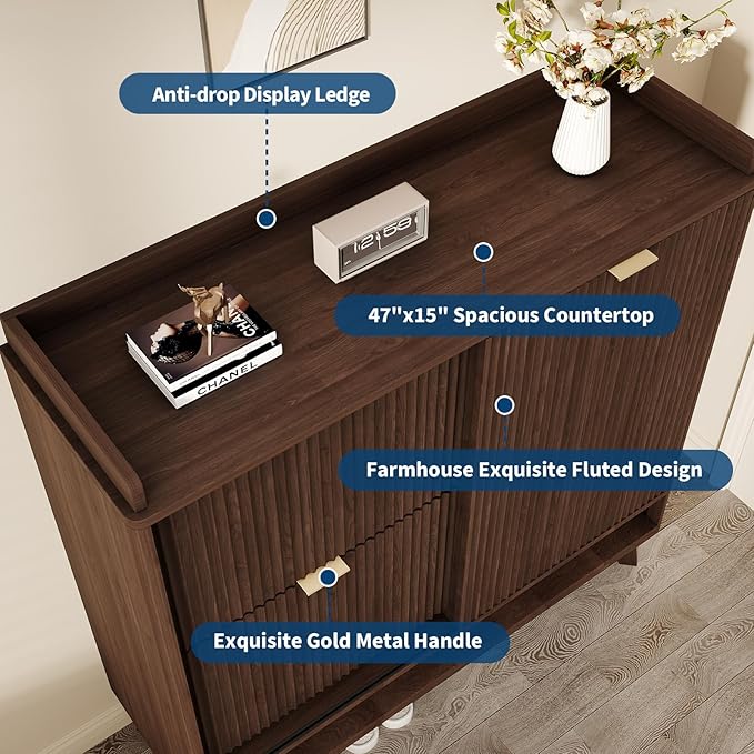 IDEALHOUSE Fluted Shoe Cabinet Storage - Image 4