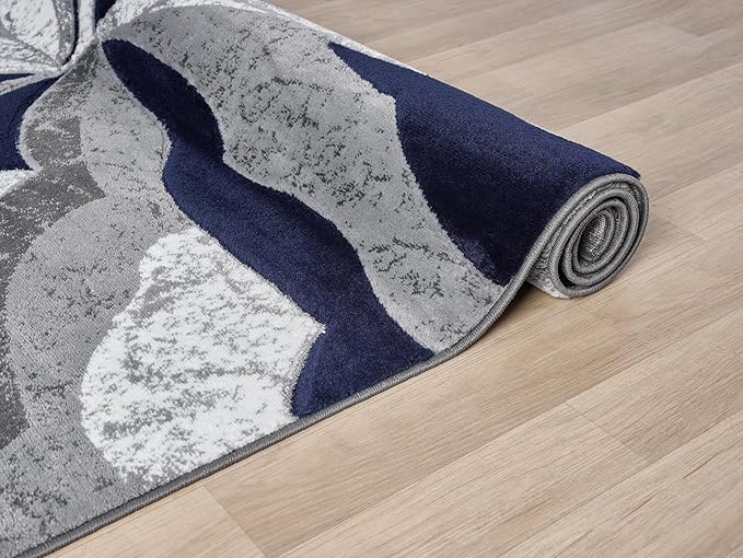 Modern Abstract Area Rug Hand Carved Contemporary Geometric Swirls Vibrant - Image 2