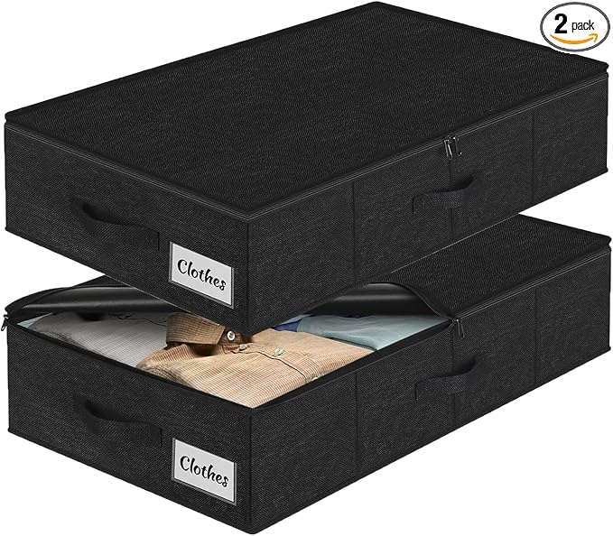 Under Bed Storage Container Bins 2 Pack, Low Profile Foldable Underbed Clothes by KUKIKAN