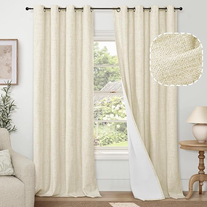 Cream Blackout Curtains for Living Room 90 Inch Length 2 Panels Set, Thermal by Lajode