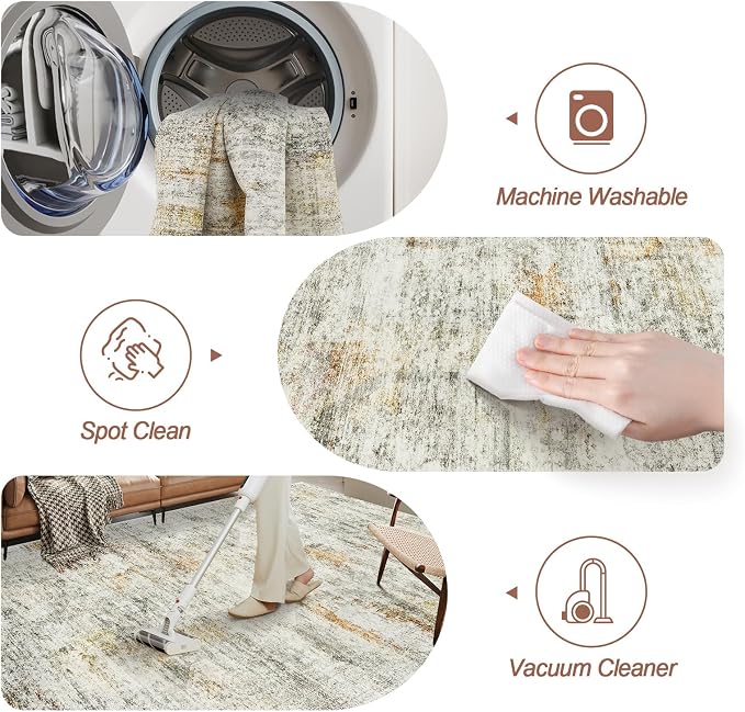 9x12 Area Rugs for Living Room, Non Slip Machine Washable Vintage Rugs - Image 4