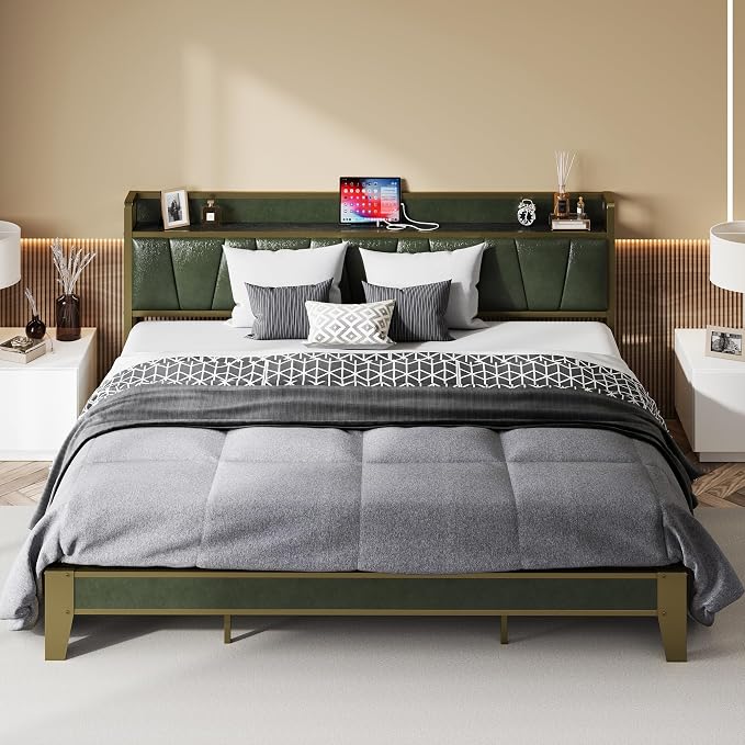 LIKIMIO California King Bed Frame, Storage Headboard by LIKIMIO