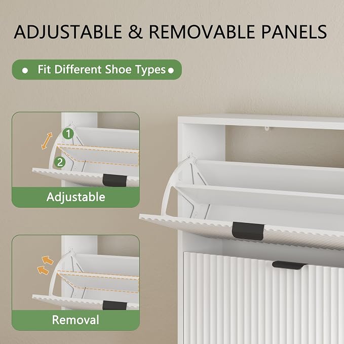 Shoe Cabinet with 3 Flip Drawers, Hidden Slim Wooden Shoe Rack Cabinet - Image 3