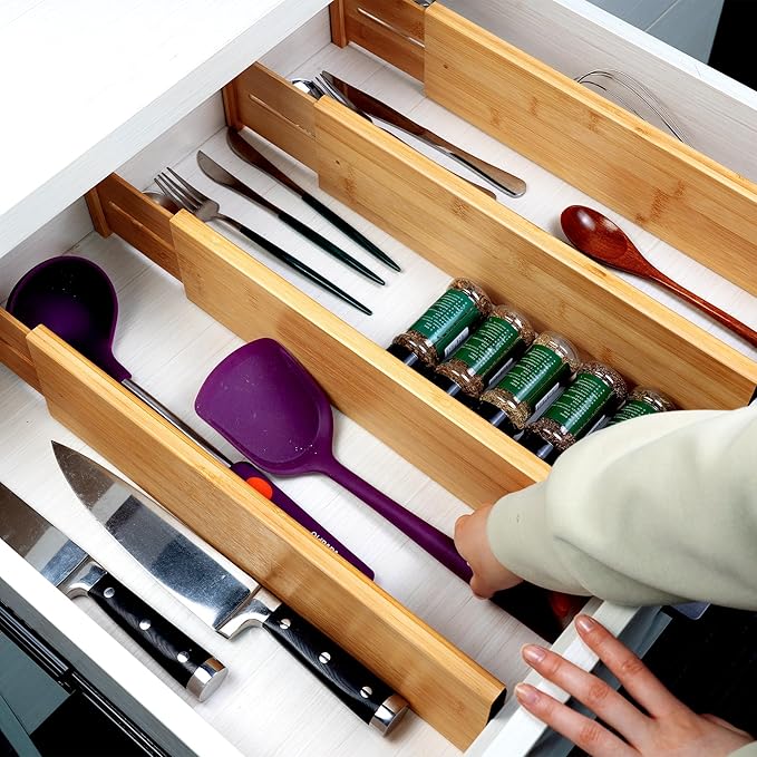 Utoplike Bamboo Drawer Dividers Large, Spring Loaded, Works in Bathroom - Image 6