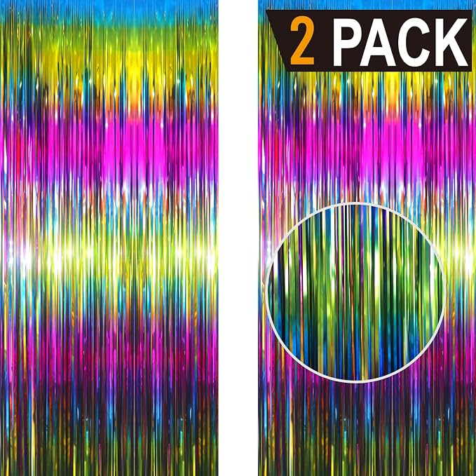 GOER 6.4 ft x 8.2 ft Metallic Tinsel Foil Fringe Curtains Party Photo Backdrop - Image 2