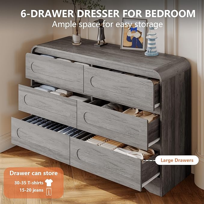 4 Pcs Bedroom Set, Dresser and Nightstand Sets, Modern Wooden Tall 6 Drawer - Image 3