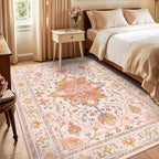 Area Rugs 6'x9' Washable Non-Slip, Floral Vintage Distress Print Pattern - Image 3