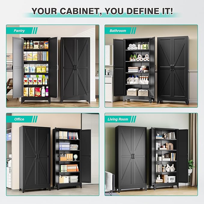 SISESOL 75" Tall Pantry Cabinet, Farmhouse Kitchen Pantry Storage Cabinets - Image 4