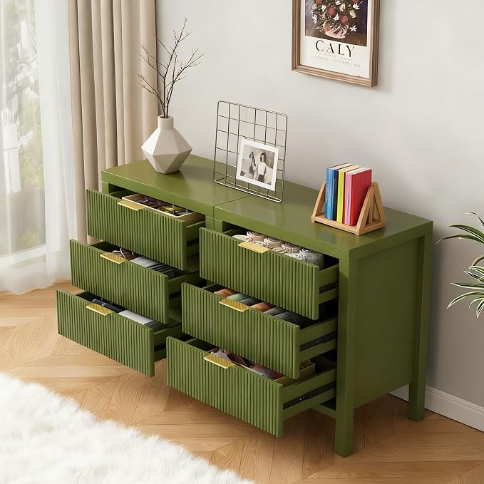 End Table with Storage, Wooden Farmhouse Nightstands with 6 Drawers, Bedside - Image 6