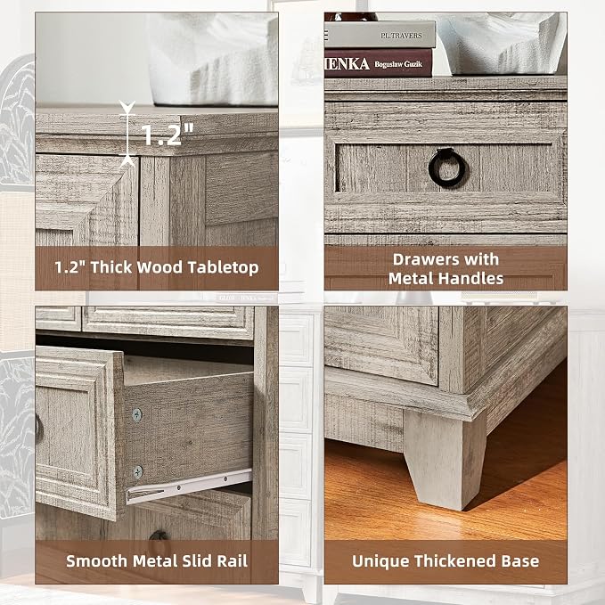 Farmhouse 5 Drawer Dresser for Bedroom, 33.2" Tall Small Dressers & Chest of - Image 3