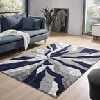 Modern Abstract Area Rug Hand Carved Contemporary Geometric Swirls Vibrant by PlanetRugs
