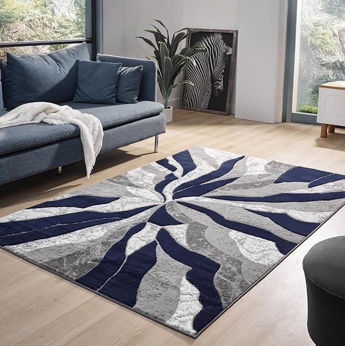 Modern Abstract Area Rug Hand Carved Contemporary Geometric Swirls Vibrant by PlanetRugs