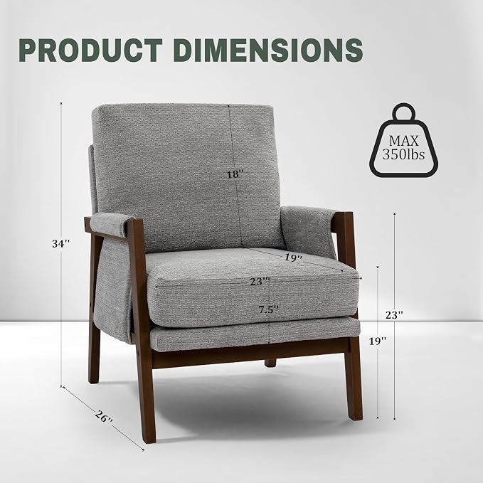 Grey Accent Chair for Bedroom & Living Room, Mid Century Modern Accent Arm Chair - Image 2