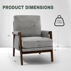 Grey Accent Chair for Bedroom & Living Room, Mid Century Modern Accent Arm Chair - Image 2