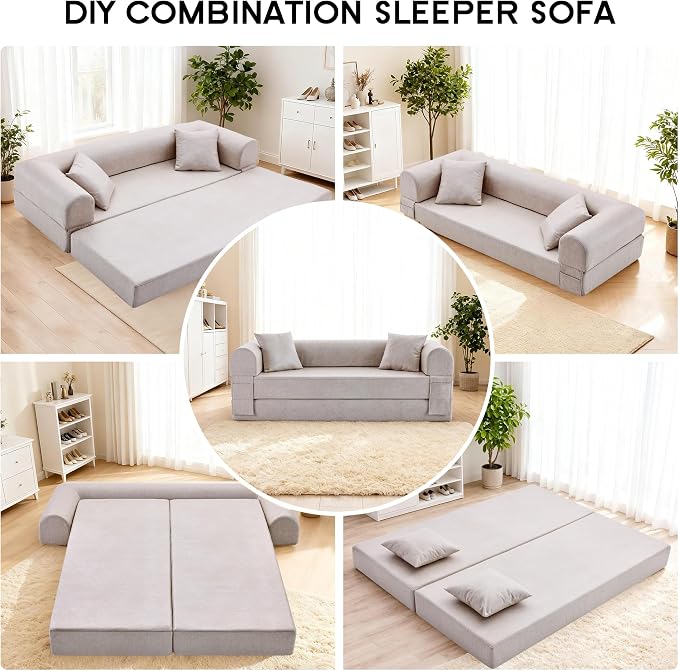 78.5" Convertible Sleeper Sofa Bed, Faux Leather Folding Floor Sofa - Image 7