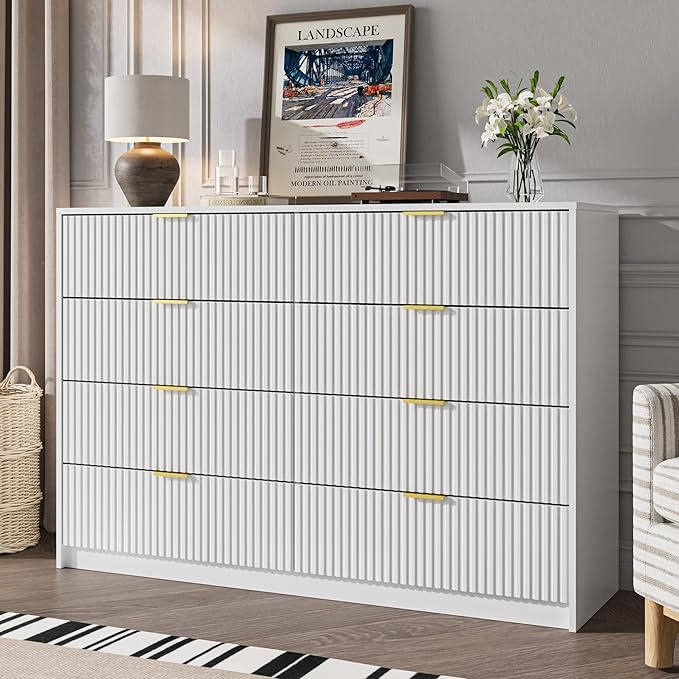 White Dresser for Bedroom, 8 Drawer Double Dresser, Modern Chest of Drawers for by MAISONARIA