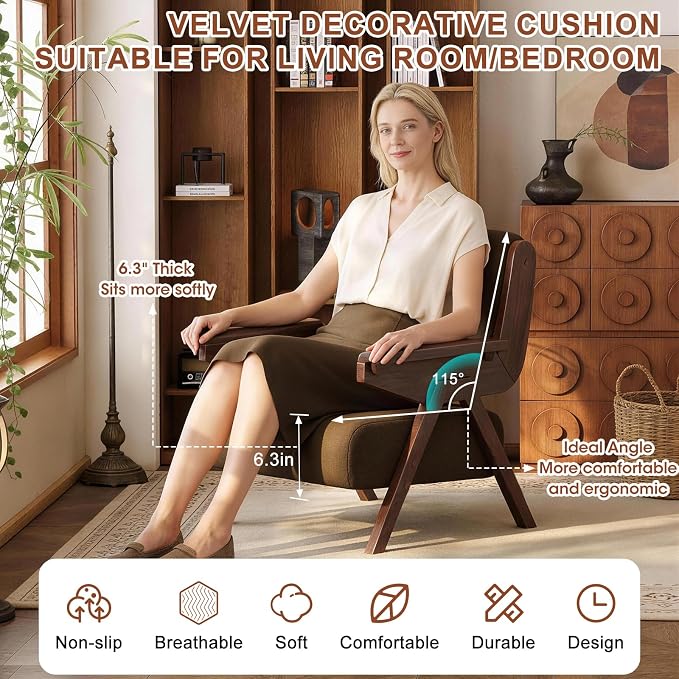 Accent Chair Mid Century Modern Chair, Velvet Upholstered Lounge Arm Chair - Image 4