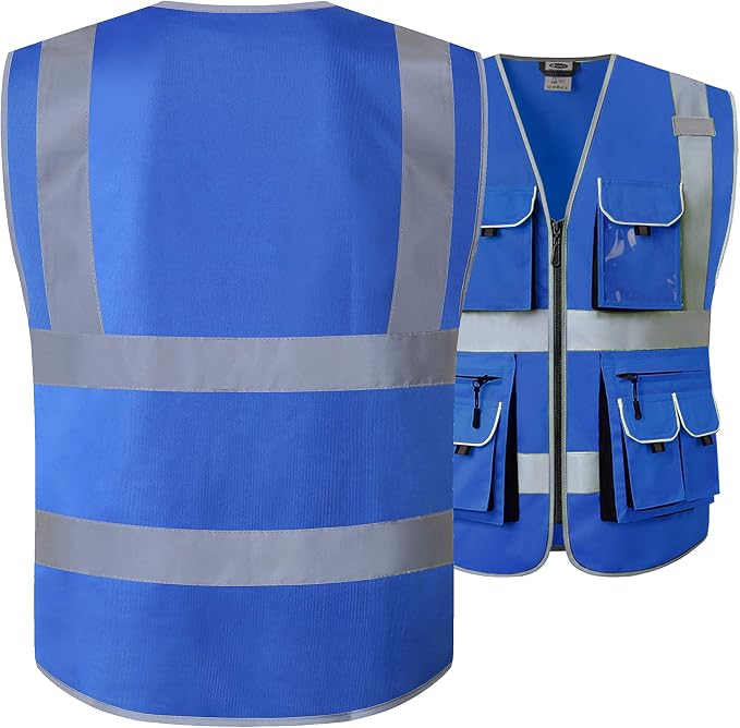 JKSafety 10 Pockets Blue Color Safety Vest Zipper Front - Image 5