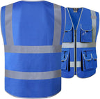 JKSafety 10 Pockets Blue Color Safety Vest Zipper Front - Image 5