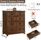 Farmhouse 5 Drawer Dresser for Bedroom, 33.2" Tall Small Dressers & Chest of - Image 2