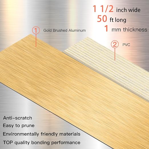 GSCIT Club Gold Edge Banding, 1 1/2 Inch x 50ft Aluminum Brushed Edge Banding - Image 2