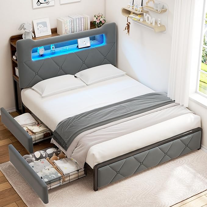 Full Upholstered LED Bed Frame by JOCOEVOL