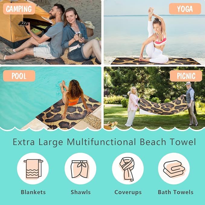 Snake Skin Pattern Beach Towel Oversized 36" x 72", Thin Lightweight Sand Free - Image 6