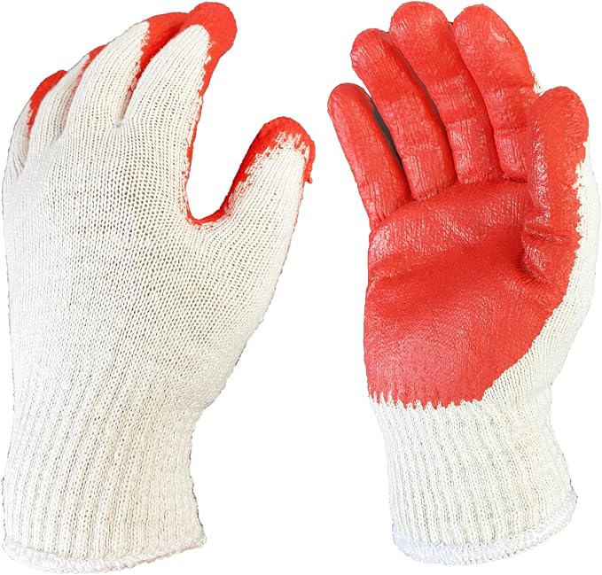 SAVER Non-Slip Red Work Gloves for Construction Latex Rubber Palm Coated by BladeDepot