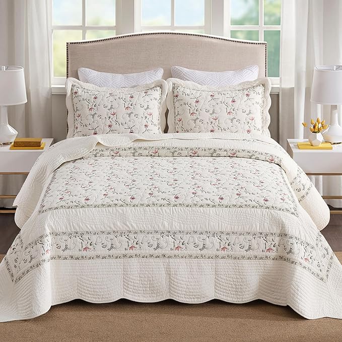 MarCielo 3-Piece 100% Cotton Oversized Bedspread Lightweight Quilt Coverlet by MarCielo