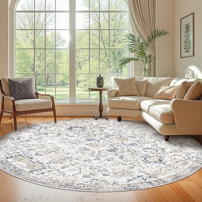 jinchan Kalen Round Rug 8ft Area Rug Washable Vintage Indoor Retro Accent Floor - Image 4