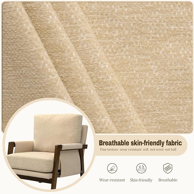 Beige Accent Chair for Bedroom & Living Room, Mid Century Modern Accent Arm - Image 6