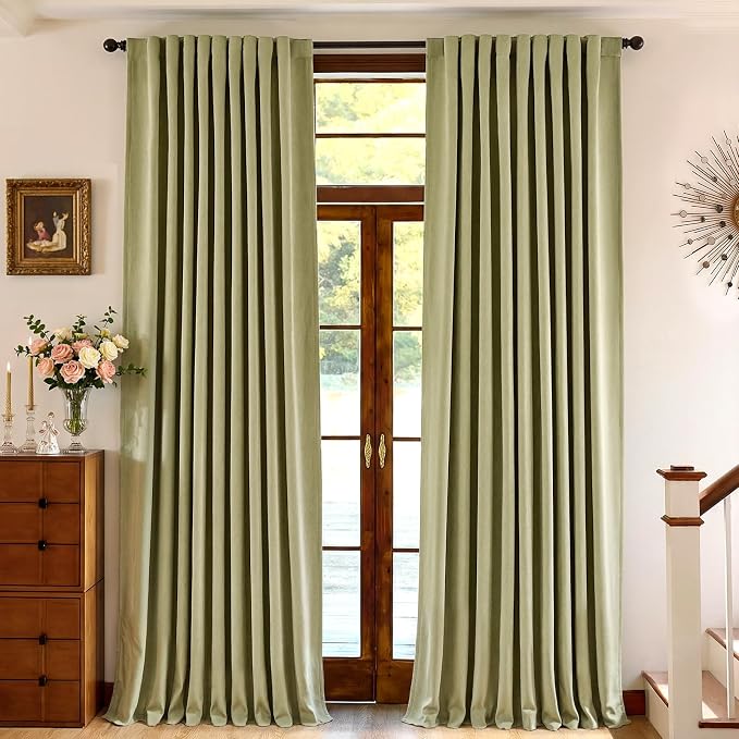 jinchan Chenille Blackout Curtains 96 Inches Long 2 Panels Sage Green Thermal - Image 2