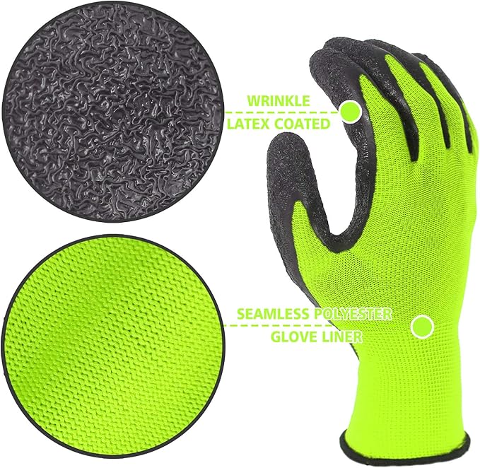 Evridwear Crinkle Latex Rubber Hand Coated Safety Work Gloves - Image 2