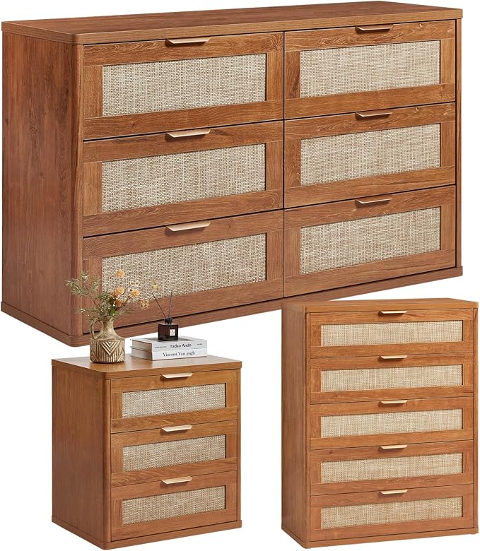LEYAOYAO Rattan Dresser and Nightstand Sets 3, Boho Wood Dresser by LEYAOYAO-Findtheshiningpointofyourideallife%EF%BC%81