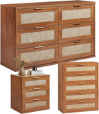 LEYAOYAO Rattan Dresser and Nightstand Sets 3, Boho Wood Dresser by LEYAOYAO-Findtheshiningpointofyourideallife%EF%BC%81