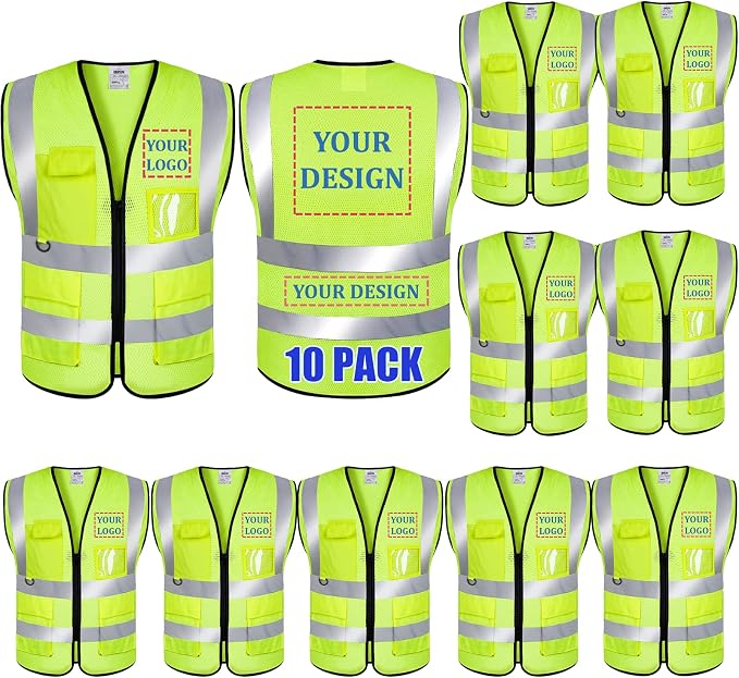 BeautyWill Custom Logo 10/20 Pack Safety Vest Class2 High Visibility Vest by BeautyWill