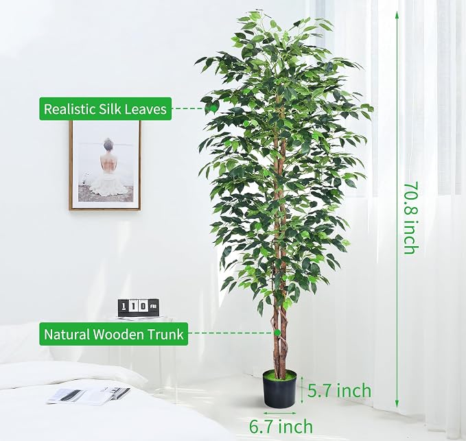 6FT Artificial Ficus Tree, Fake Plants - Image 4