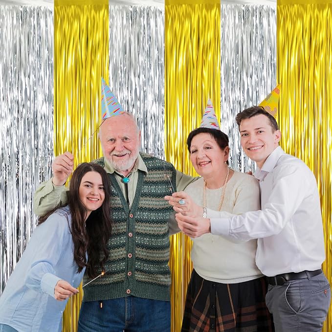 GOER 6.4 ft x 8.2 ft Metallic Tinsel Foil Fringe Curtains Party Backdrop Party - Image 3