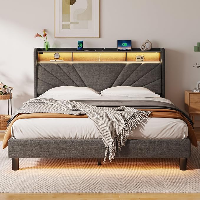 Rolanstar Full Size Bed Frame, Storage Headboard - Image 8