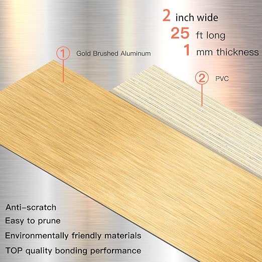 GSCIT Club Gold Edge Banding, 2 Inch x 25ft Aluminum Brushed Edge Banding PVC - Image 2