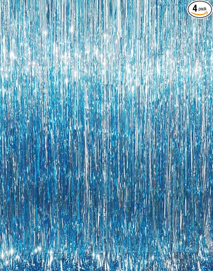 GOER 3.2 ft x 8.2 ft Metallic Tinsel Foil Fringe Curtains Party Photo Backdrop by GOER