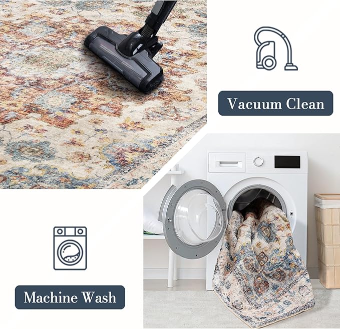 Area Rug 8×10, Large Vintage Boho Rug, Ultra-Soft Low Pile, Non Slip, Stain - Image 5
