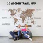 Handmade 3D Wood World Map Wall Art Large Wall Decor Track Your World Travels - Image 6