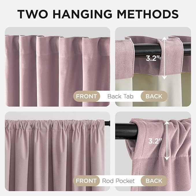 Joydeco Rose Pink 100% Blackout Curtains 108 Inch 2 Panels, Luxury Thermal Pink - Image 3