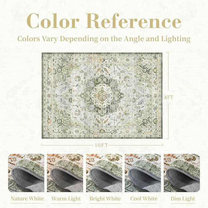 PADOOR 8X10 Area Rug, Rugs for Living Room, Soft Green Rugs for Bedroom - Image 2