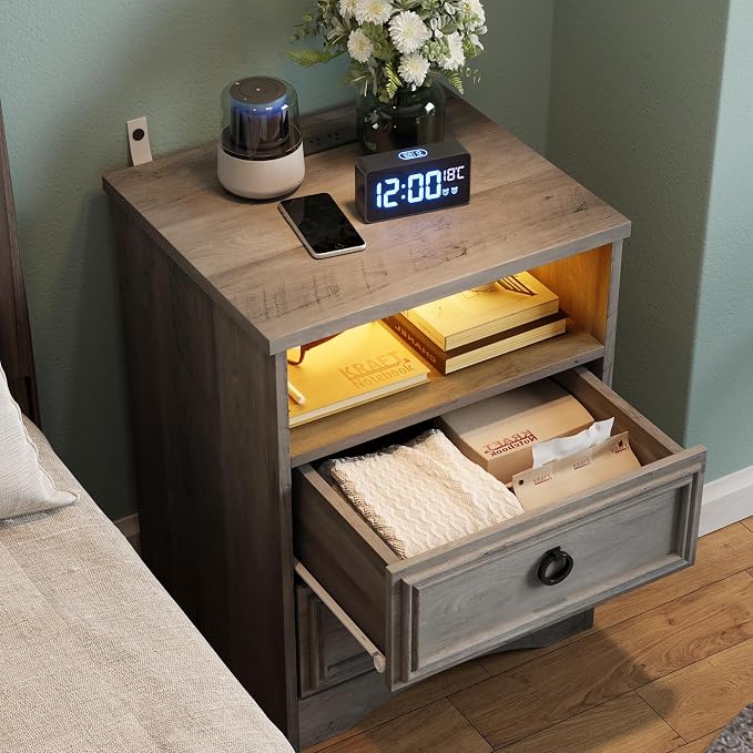 Large Nightstand Set of 2 with Drawers, 17.7"W Accent Night Stand with Charger - Image 8