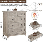 Farmhouse 5 Drawer Dresser for Bedroom, 33.2" Tall Small Dressers & Chest of - Image 2