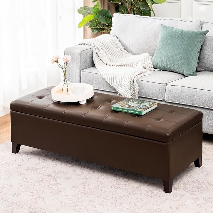 Joveco Storage Ottoman Bench, 51 Inch Leather Tufted Bench - Image 5