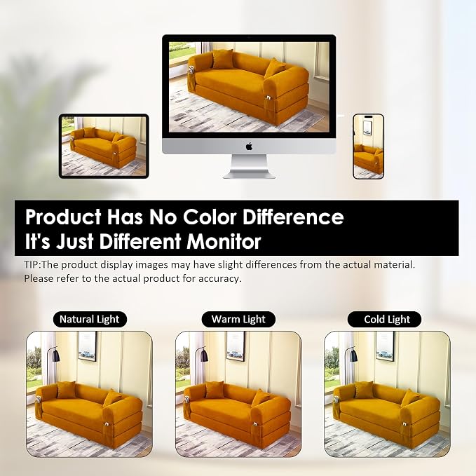 80" Convertible Sofa Bed, Corduroy Deep Seat Folding Pull Out Couch - Image 9