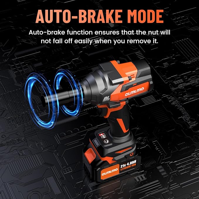 950N.m/700Ft-lbs Cordless Impact Wrench 1/2", 2 * 4.0Ah Battery Brushless - Image 7